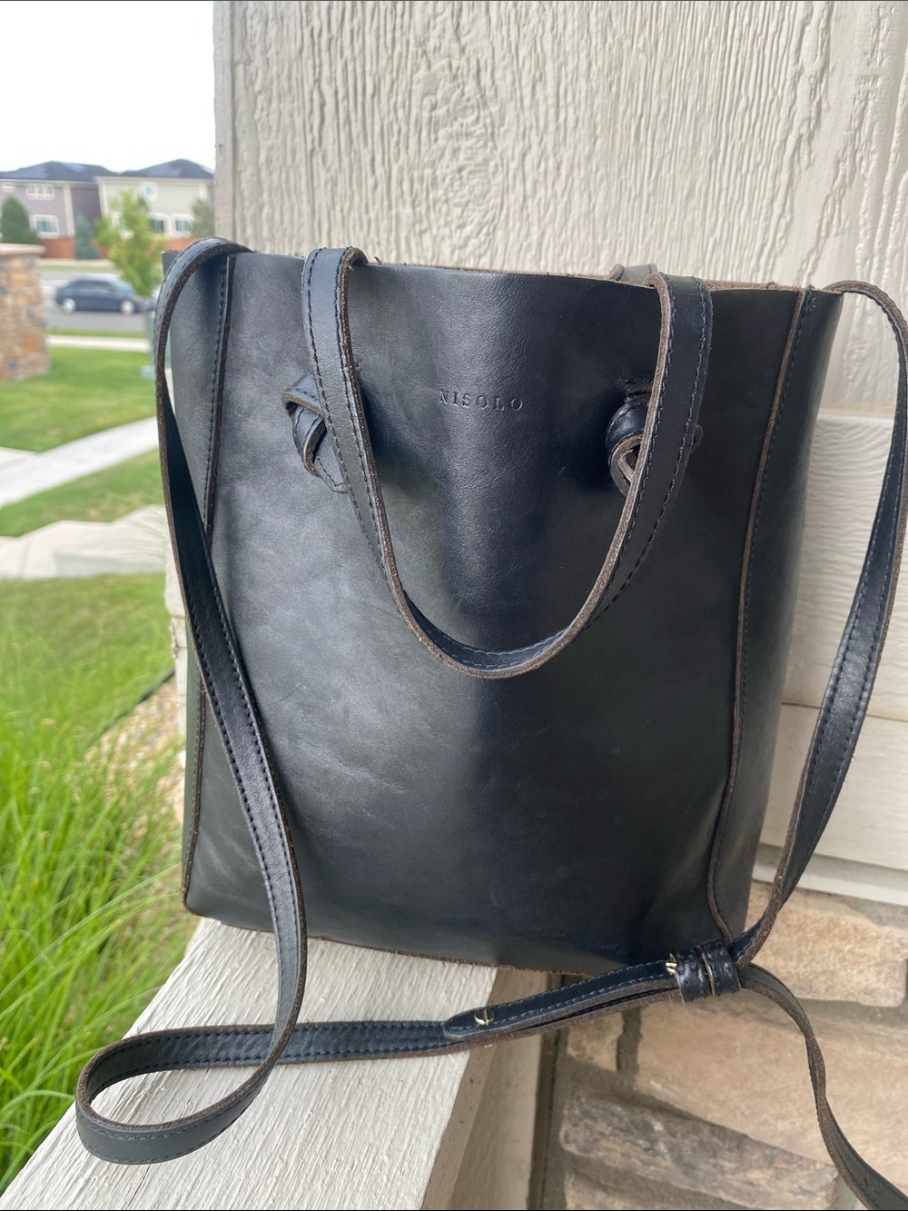 Nisolo Black Leather Tote Bag
